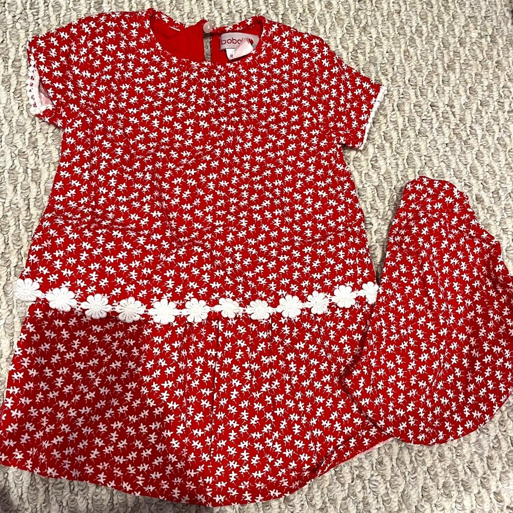 Boboli red and white flower dress size 2